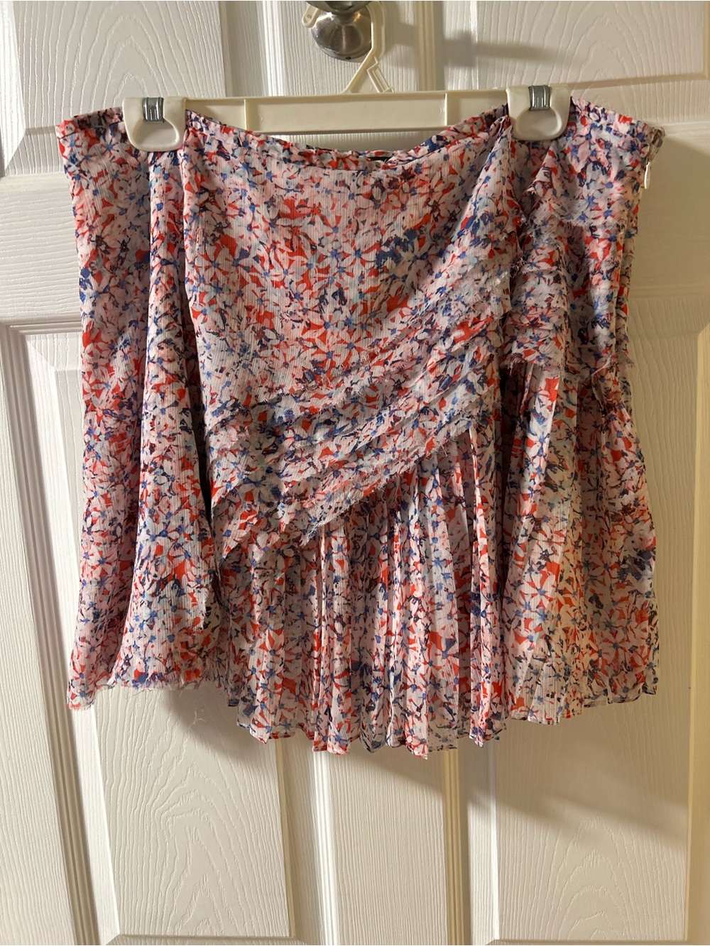 Banana Republic Pleated Chiffon Mini Skirt Floral Print Draped Tiered Size 14
